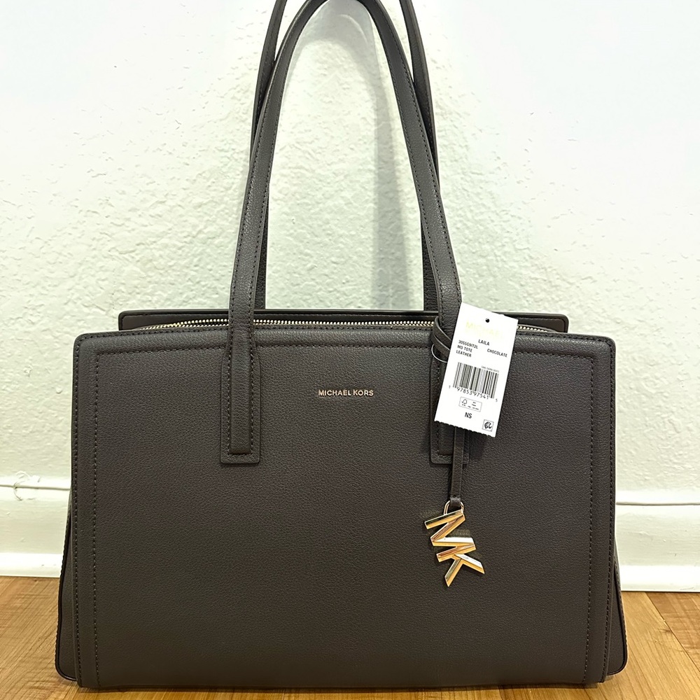 Michael Kors Laila Medium Leather Tote - Chocolate - Picture 3 of 10